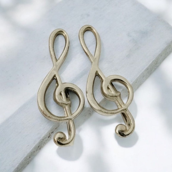 SILVER Treble Clef Delicate Screw-On Music Note Sterling Earrings New - Picture 2 of 12